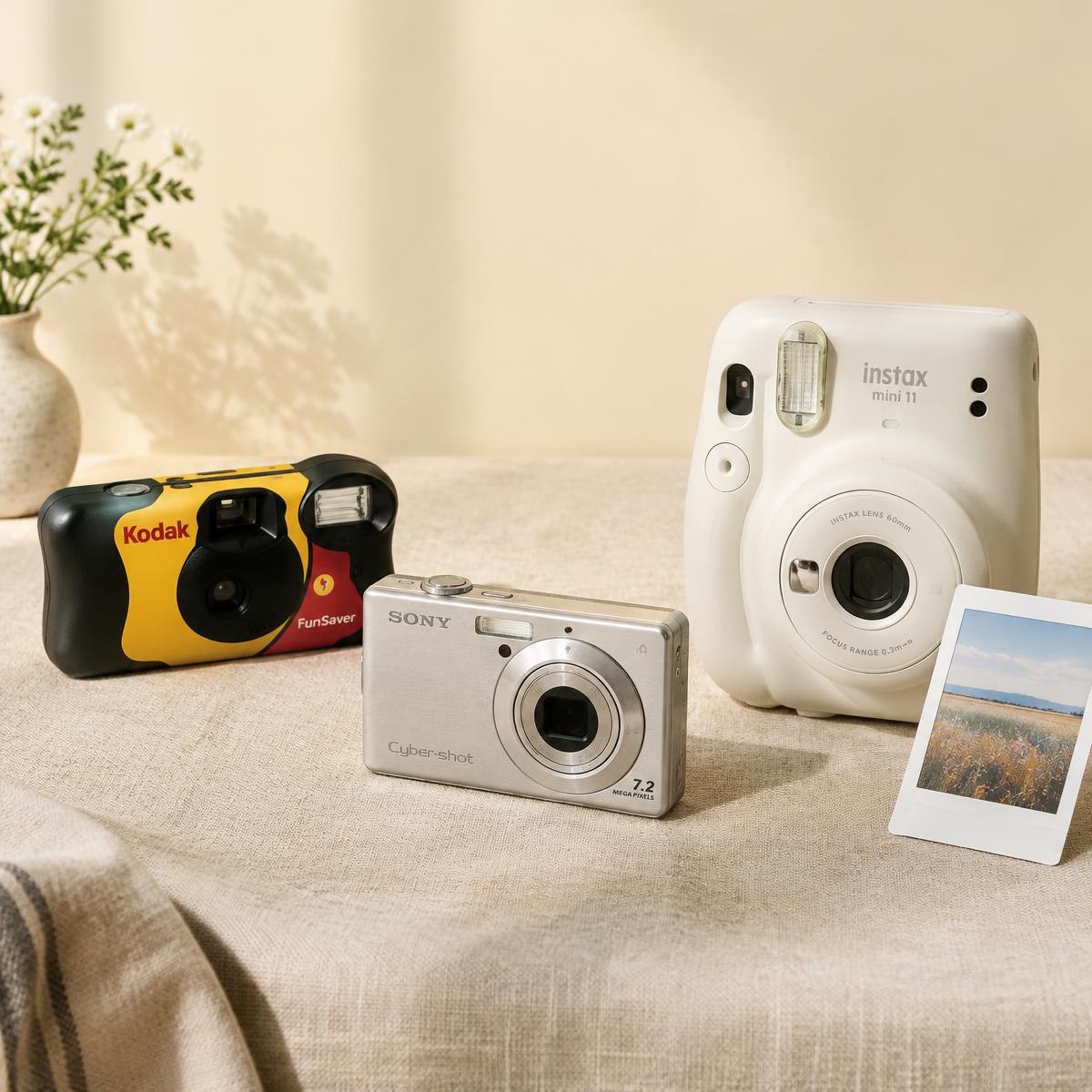 Engangskamera, retro digitalkamera og instantkamera